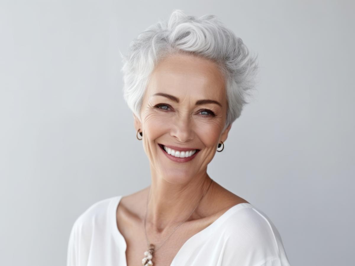 Elderly Woman Gray Hair Smiling